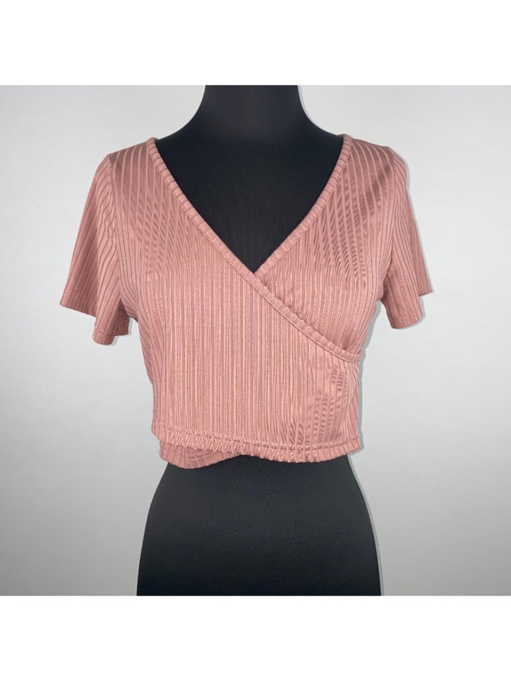 Shein Criss Cross Faux Wrap Crop Top Womens M US 6 Ribbed Trendy Club Night Out